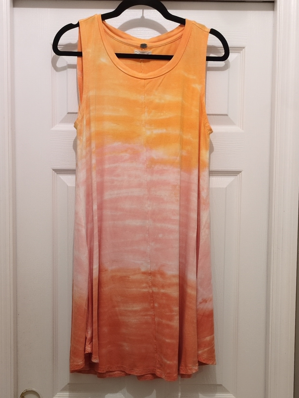 Cupio Sleeveless Dress Sundress Size L Stretch Orange Pink Tie-Dye
